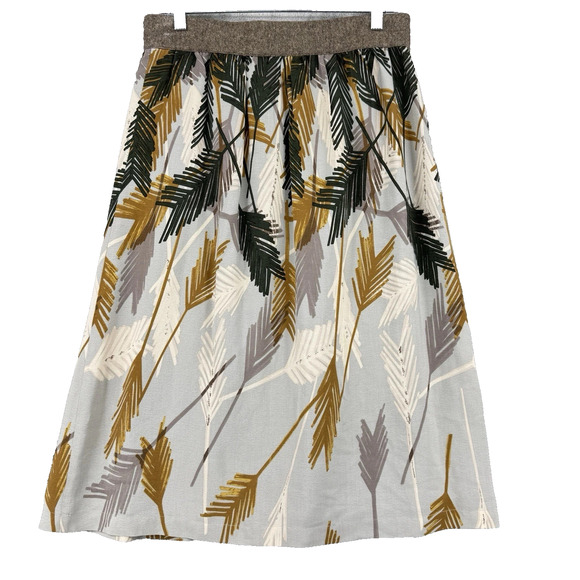 Anthropologie Brown Gold Skirt Edme & Esyllte Plumes Palms Button Front Lined 10 - Picture 4 of 8